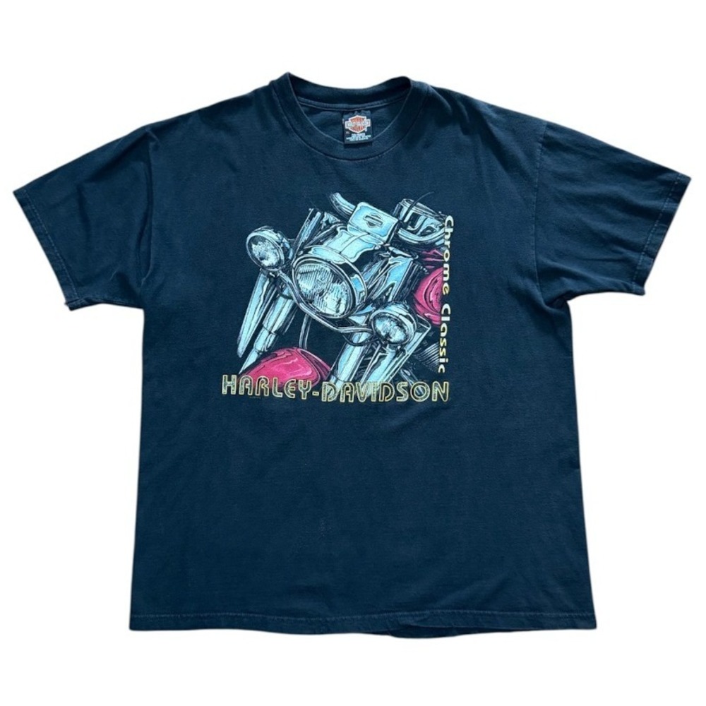 Vintage 90s Harley Davidson Biker Motorcycle Chrome Classic Graphic T-shirt
